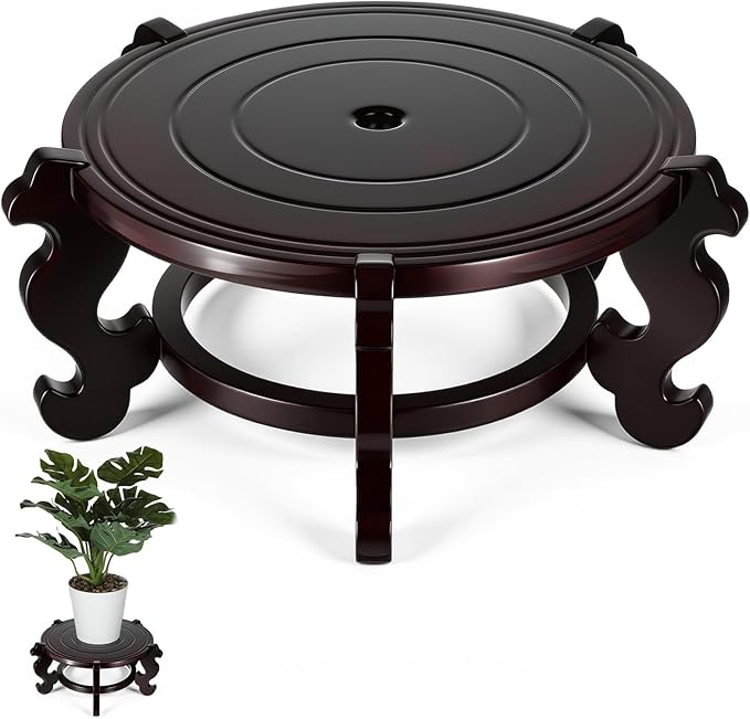 10 Inch Wooden Plant Stand Indoor Chinese Fishbowl Planter Display Stand Wooden Planter Stands Asian Vase Pot Stands for Indoor Vase Flower Pot Fishbowl Oriental Style (10 Inch)