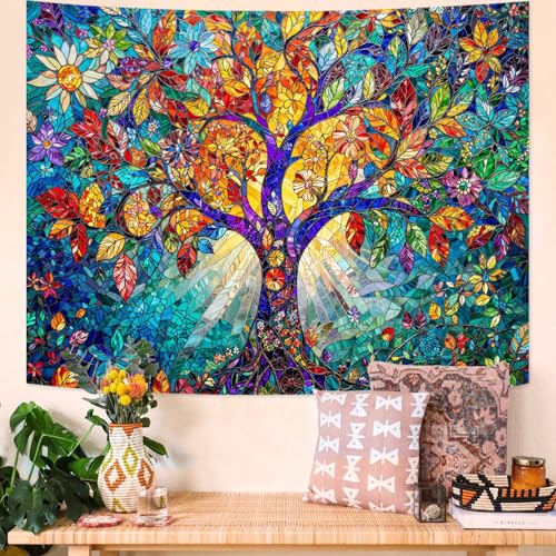 Lunerfex Tree of Life Tapestry Stained Glass Tapestry Wall Decor Tapestries for Bedroom Art Tapestries Wall Hanging for Bedroom Living Room Glass-Tree-02 44"x60" - color: Colorful, size: 60"L x 44"W