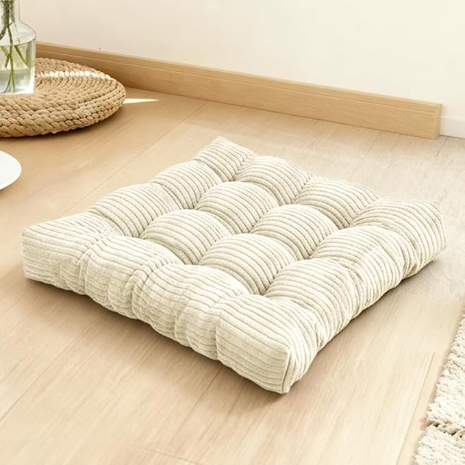 Meditation Floor Pillow Set of 2,Memory Foam Meditation Cushion for Adults Sitting, Large Square Thickened Seat Cushions for Yoga, Tatami Living Room (1, Beige)