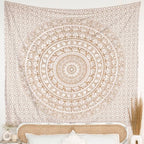 RAJRANG King Size Mandala Tapestry Golden for Bedroom and Living Room Wall Hanging Cotton Tapestries 90 x 108 Inches - color: Golden, size: 90"L x 108"W