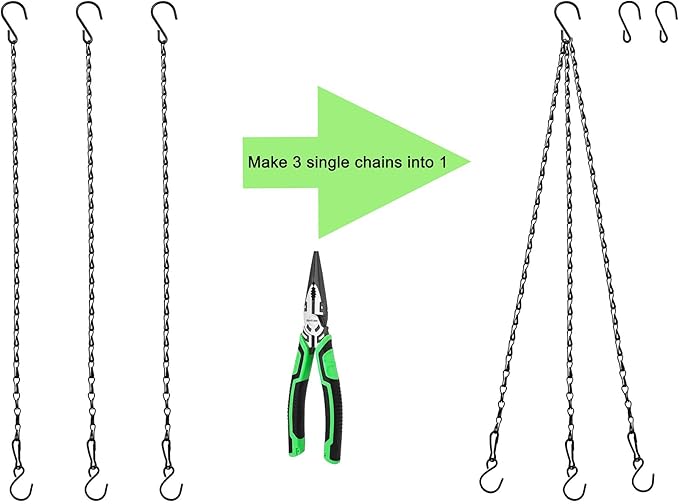 Chain for Hanging Plants,21 Inch Black Hanging Chain, Small Hanging Basket Chain Kits with Hooks for Bird Feeder Hanging Basket Extender Porch Wind Chime (Black, 21 Inch-6PCS)