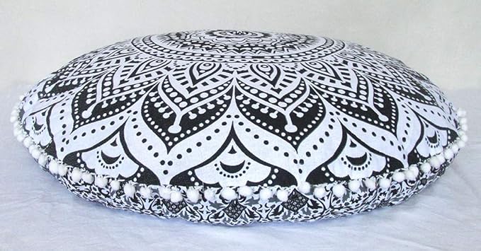 ICC 32 Inch Floor Pillows & Cushions covers Decorative Hippie Mandala Pouf Pillow covers Bohemian Seating Meditation Cushion Cover Large Boho Ottoman Case Pillowcase for Couch Grey