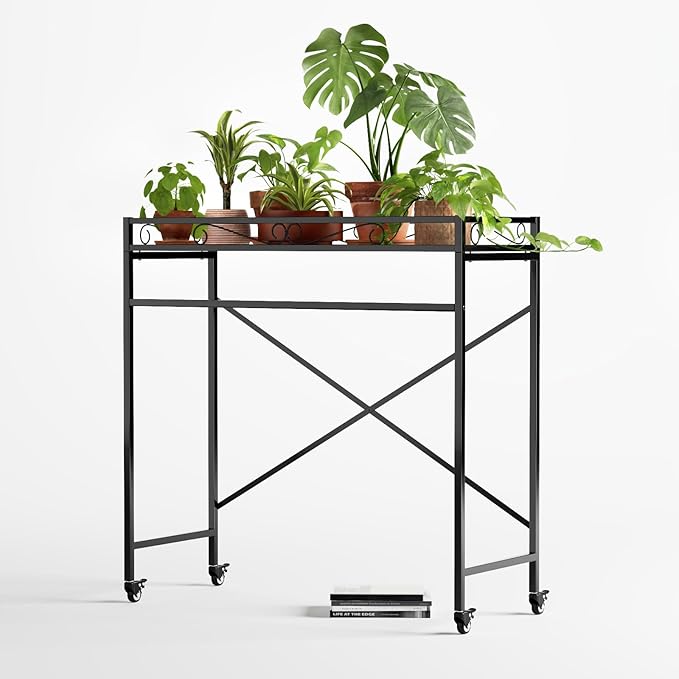 Zhongma 1 Tier Window Height Sturdy Metal Plant Stand with Wheels, 40.5x16x40.4 in High, Heavy Duty Succulent Shelf for Home Indoor and Outdoor, 220 LBS Capacity & Heavy Duty Construction