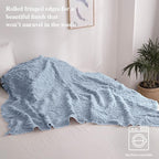 Simple&Opulence Cotton Throw Blanket for Bed, Couch, Boho Textured Geometric Knit Woven Blanket with Tassels Soft, Lightweight Breathable Shabby Chic Farmhouse Decoration for All-Season(Dusty Blue)