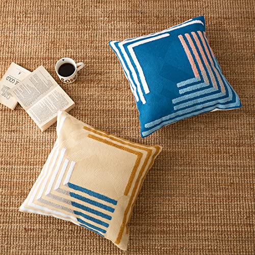 vctops Boho Geometric Tufted Decorative Throw Pillow Cover Farmhouse Cotton Embroidery Accent Square Cushion Case for Couch Sofa Bed (EmbroideryB, 18"x18") - color: Embroideryb, size: 18" x 18" (Pack of 1)