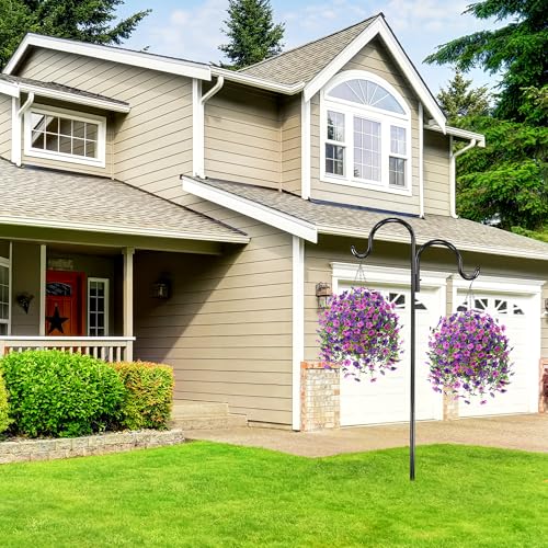 Ammyoo Artificial Fake Hanging Flowers Plants with Basket for Outdoor Spring Decoration, Faux Silk Daisy Flower Real Touch UV Resistant for Outside Porch Patio Garden Yard Home Decor(Purple Lotus) - color: Purple Deep Purple