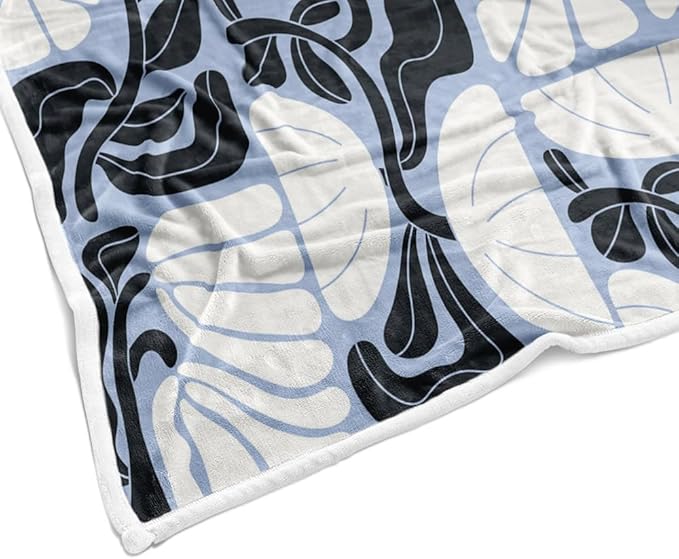 Boho Abstract Colorful Floral Throw Blanket, Vintage Retro Patchwork White Black Purple Flower Botanical Geometric Aesthetic Groovy Flannel Throw Blanket for Chair Bed Sofa Couch, 60X80IN