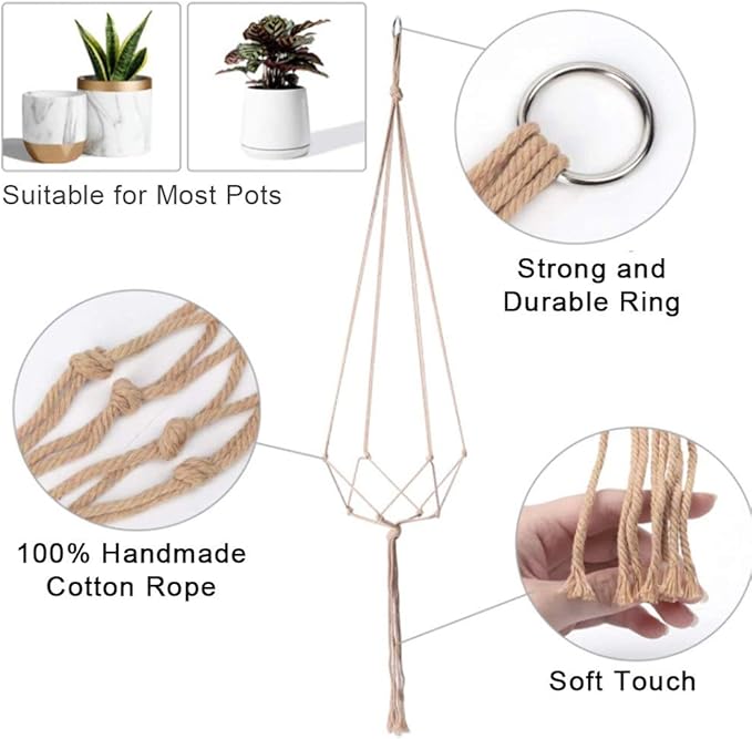 3 Pack Macrame Plant Hanger, Handmade Cotton Rope Plant Hangers Set with Tassel Countyard Indoor Outdoor Flower Pot Plan-t Hanger Home Decor for Indoor Outdoor(Color:Primary)