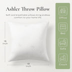 Ashler Throw Pillows Insert- 18x18 Pillow Inserts with Air Layer, Premium Bed and Couch Pillows - Indoor Decorative Throw Pillow, Square Cushion Sham Stuffer, Pack of 4, White