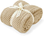 Amélie Home Chevron Chenille Knit Throw Blanket for Couch, Cozy Texture Decorative Soft Blanket for Sofa & Chair, 50"x60", Beige