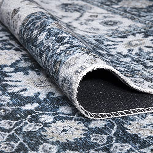 Bloom Rugs Washable Non-Slip 2x3 Rug - Navy Blue Traditional Bordered Area Rug for Living Room, Bedroom, Dining Room, and Kitchen - Exact Size: 2' x 3' - color: Navy Blue, size: 2' x 3' (Rectangular)