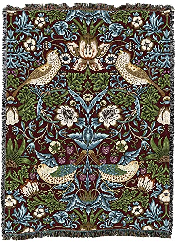 Pure Country Weavers William Morris Strawberry Thief Scarlet Blanket - Arts & Crafts - Gift Tapestry Throw Woven from Cotton - Made in the USA (72x54) - color: Scarlet, size: Large