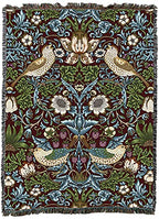 Pure Country Weavers William Morris Strawberry Thief Scarlet Blanket - Arts & Crafts - Gift Tapestry Throw Woven from Cotton - Made in the USA (72x54) - color: Scarlet, size: Large