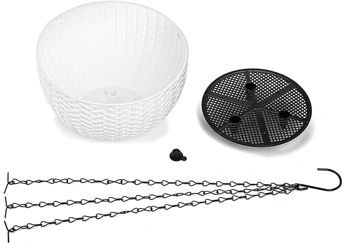 Foraineam 4 Pack 8.2 inch Self-Watering Hanging Planters, Garden Flower Plant Pot Container, Hanging Basket Planter with Drainer and Chain for Indoor Outdoor Use, White