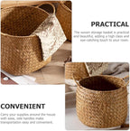 Ciieeo Japanese Style Woven Storage Basket Handles Handcrafted Decorative Organizer for Cosmetics Flower Arrangement or Nursery Natural Grass Weave for Home Decor