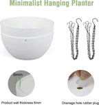 8 inch Small Hanging Planters for Indoor Outdoor Plants, 2 Pack Hanging Flower Pots with Drainage Holes and Chain for Garden Porch, Plastic Hanging Baskets for House Plants, White