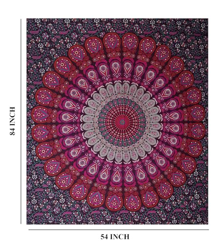 FURNISHFUL FINESSE Handmade Cotton Peacock Mandala Tapestry - Purple Pink Ombre Boho Wall Decor, Bohemian Hippie Room Hanging for Bedroom & Dorm Aesthetic - 54x84 Inch - color: Purple Pink, size: 84"L x 54"W