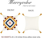 Merrycolor Boho Throw Pillow Covers 18x18 Colorful Tufted Decorative Pillow Covers with Tassels Yellow Blue Woven Bohemian Pillow Case Modern Accent Square Cushion Cover for Couch Sofa Bedroom