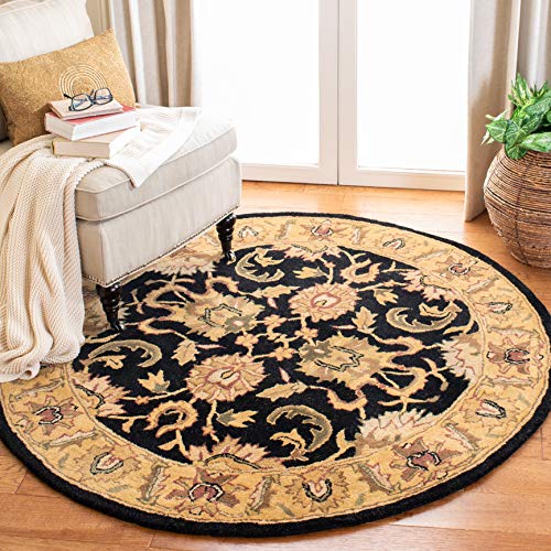 SAFAVIEH Classic Collection 5' Round Black / Gold CL252A Handmade Traditional Oriental Premium Wool Area Rug - size: 5' (Round)