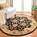 SAFAVIEH Classic Collection 5' Round Black / Gold CL252A Handmade Traditional Oriental Premium Wool Area Rug - size: 5' (Round)