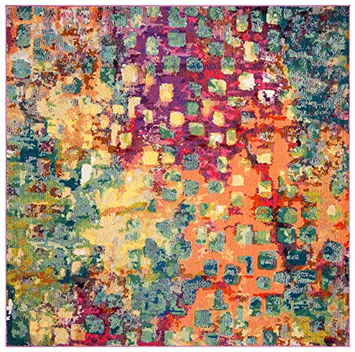 SAFAVIEH Madison Collection Area Rug - 5' Square, Fuchsia & Gold, Boho Abstract Distressed Design, Non-Shedding & Easy Care, Ideal for High Traffic Areas in Living Room, Bedroom (MAD425D) - color: Fuchsia/Gold, size: 5' x 5' (Square)