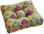 Bohemian Floor Pillow, Square Meditation Cushion & Yoga Mat – Ethnic Mandala Pattern Floor Seating for Living Room, Bedroom, Relaxation, Floor Decor(Yellow)