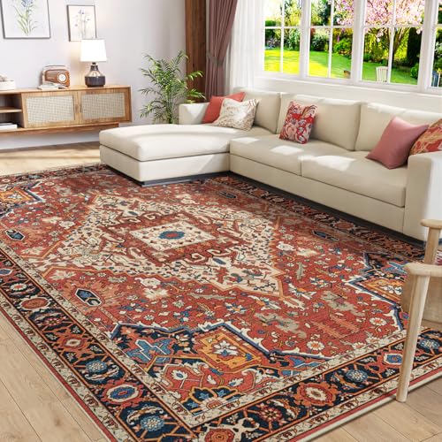 Amearea Vintage Design Orange Area Rugs for Living Room, 4x6 Machine Washable Floral Collection Traditional Bedroom Rug, Low Pile Dinning Room Carpet, No Slip Office Kitchen Home Decor, Orange - color: Orange, size: 4' X 6' (Rectangular)