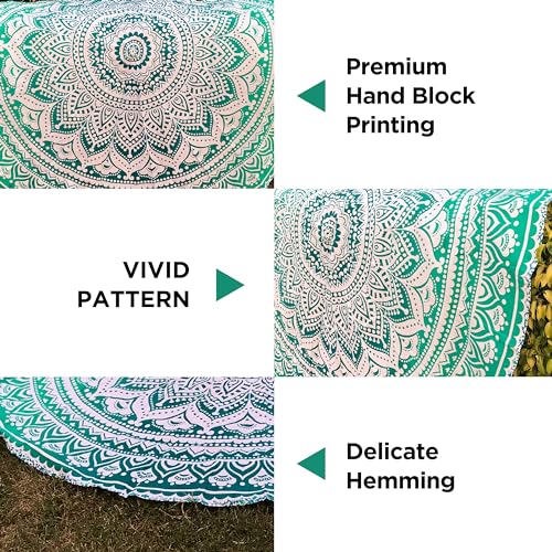 raajsee Green Ombre Mandala Tapestry Wall Hanging,Indian Cotton Beach Throw Blanket Hippie Tapestries,Boho Decor,Meditation Yoga Mat Rugs,52x82 inches - color: Green Ombre, size: 82"L x 52"W
