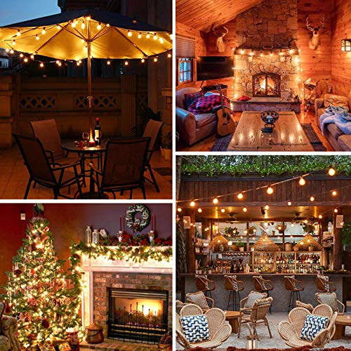 Outdoor G40 LED Globe String Lights 30Feet Dimmable Waterproof Shatterproof Patio Light with 15+2 Bulbs Connectable Commercial Hanging Lights for Christmas Patio House Backyard Balcony Party(Black) - color: Black, size: 30FT-Warm White