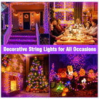 Nisocy 200 LED String Lights Outdoor Waterproof – Purple Orange Fairy Lights with Plug, Connectable Christmas Tree Lights for Patio, Garden, Bedroom, Wedding, Party, Decor (66FT) - style: 66FT, Purple Orange