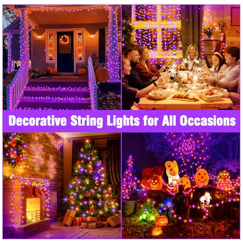 Nisocy 200 LED String Lights Outdoor Waterproof – Purple Orange Fairy Lights with Plug, Connectable Christmas Tree Lights for Patio, Garden, Bedroom, Wedding, Party, Decor (66FT) - style: 66FT, Purple Orange