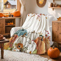 Fall Pumpkins Throw Blanket, Thanksgiving Autumn Maple Leaves Watercolor Blanket for Bed Sofa Travel and Camping, Super Soft Cozy Fluffy Plush Blanket for All Seasons, 50" x 60"