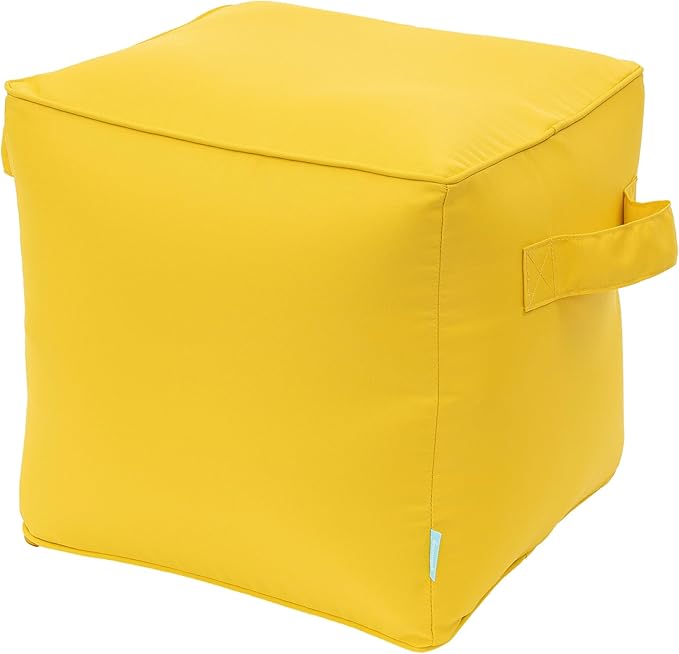 QILLOWAY Indoor/Outdoor Inflatable Stool, Ottoman Pouf Cube 16",All Weather Foot Rest for Camping or Home (Yellow)