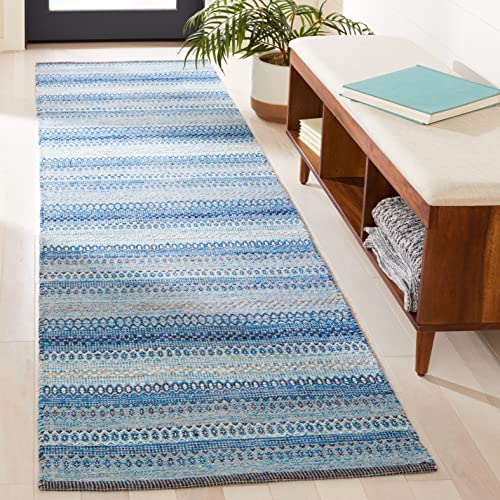 SAFAVIEH Montauk Collection Runner Rug - 2'3" x 9', Grey & Blue, Handmade Flat Weave Boho Stripe Cotton, Ideal for High Traffic Areas in Living Room, Bedroom (MTK851G) - color: Grey/Blue, size: 2'3" x 9' (Runner)