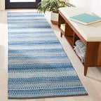 SAFAVIEH Montauk Collection Runner Rug - 2'3" x 9', Grey & Blue, Handmade Flat Weave Boho Stripe Cotton, Ideal for High Traffic Areas in Living Room, Bedroom (MTK851G) - color: Grey/Blue, size: 2'3" x 9' (Runner)