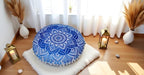 Round Mandala Floor Pillow Cover Seating Cushion Throw Cover Ottoman Pouf Cover Pom Pom Pillow Cases Hippie Decorative Bohemian Boho Indian 22 Inches (Blue White)
