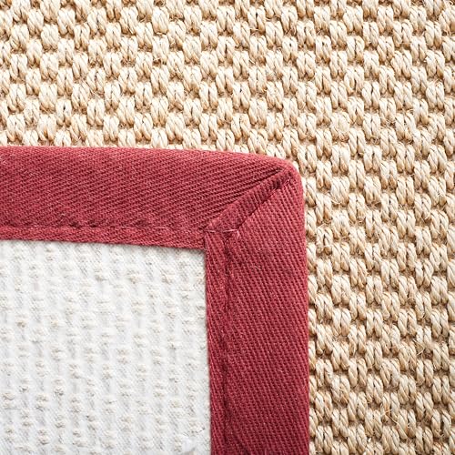 SAFAVIEH Natural Fiber Collection Area Rug - 2'6" x 4', Maize & Burgundy, Sisal, Woven Design with Border (NF141D) - color: Maize/Burgundy, size: 2'6" x 4' (Rectangular)