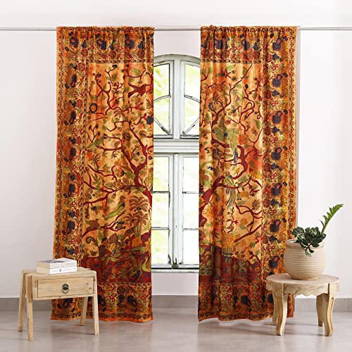 Popular Handicrafts Indian Hippie Bohemian Beautiful- Tree of Life- Tie Dye Mandala Drapery Bedroom Living Room Balcony Curtain Panels - color: Orange, size: 38"W x 83"L (Pack of 2)
