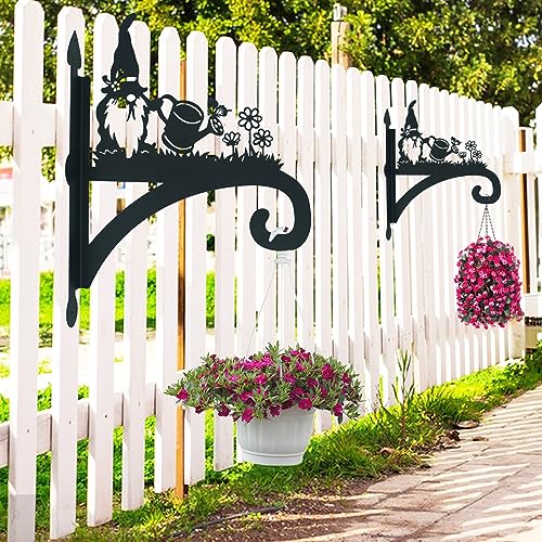 Hanging Plant Bracket Heavy Duty Iron Ornamental Gnome Silhouette Hanging Plant Hangers Outdoor 12 inch Hanging Basket Bracket Hook Wall Mounted for Flower Pot, Lantern, Bird Feeder, Wind Chimes - color: Gnome