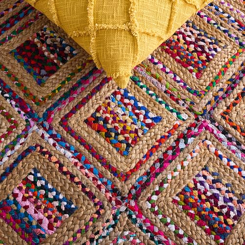 SAFAVIEH Cape Cod Collection Area Rug - 5' x 8', Natural & Red, Handmade Flat Weave Diamond Braided Jute & Denim, Ideal for High Traffic Areas in Living Room, Bedroom (CAP354B) - color: Natural/Red, size: 5' x 8' (Rectangular)
