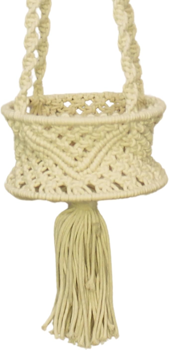 Handmade Macrame Cotton Plant Hanger, from Uttar Pradesh, India | Boho Hanging Planter | Indoor Outdoor Plant Holder | Décor Accent for Home, Balcony, Living Room | 33x8 in (Off White)