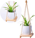 Hanging Plant Hanger for Small Flower Pots with Wood Base & Rope, Hanging Wood Plant Holder for Indoor Plants, Wall Ceiling Plants Hanger for Window Patio Deck Porch Living Room 1 Pack（Pot not included）