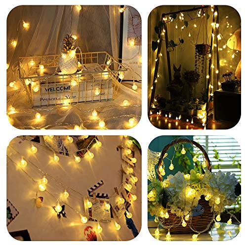Battery Operated Globe String Lights 16FT Waterproof 30 LED 8 Modes Outdoor String Lights Crystal Ball String Light with Timer for Backyard Garden Balcony Pergola Wedding Party, Warm White - color: Silver Wire Warm White, size: 1 Pack