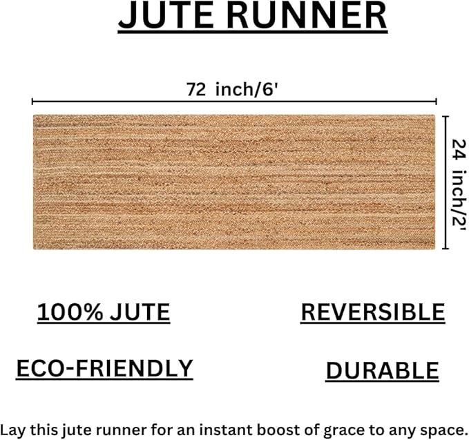 Savi Home Hand Braided Jute Runner Rug 24x72 Reversible Farmhouse Rugs for Hallway, Kitchen, Living Room, Bedroom - 2x6' - Natural
