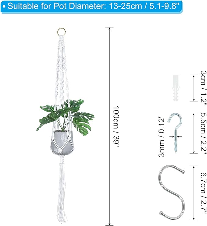 PATIKIL Macrame Hanging Planter, 2 Pack 39 Inch Handmade Hanging Plant Holders Flower Pot Hanger Flower Pot Hanger for Indoor Outdoor Decor, White