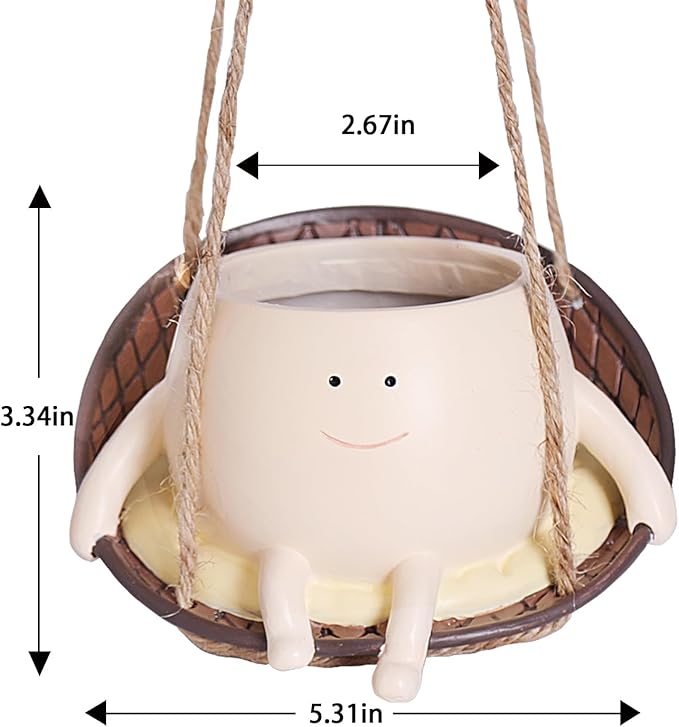 NINIPAPA Hanging Swing Chair Planter Pot Smile Face Plant Pot for Indoor Outdoor Plants Cute Head Flower Pots for Succulent String of Pearls Unique Gift on Mother's Day, Birthday, Christmas