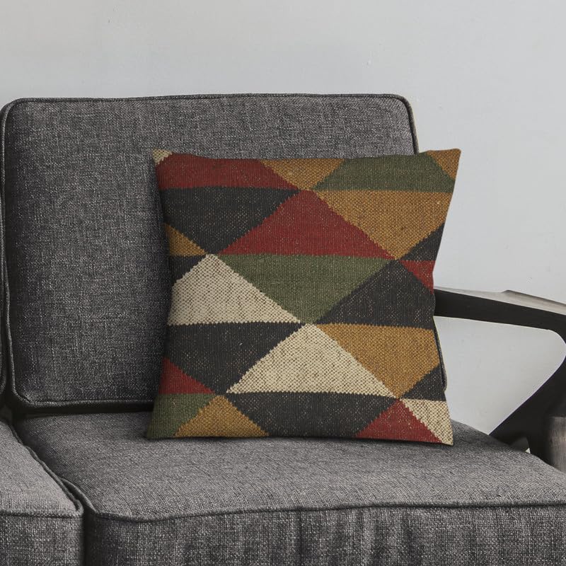 Indian Jute Kilim Cushion Covers Handwoven Rug Pillow Cases 18x18 Inches, Boho Vintage Oriental Decorative Throw Pillow Covers for Modern Home Décor - color: Pattern 09