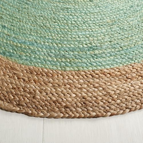 SAFAVIEH Area Rug 3' Round - Natural Fiber Collection - Teal & Natural Brown, Handmade Jute, Braided Border Design (NF801E) - color: Teal/Natural, size: 3' (Round)