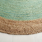 SAFAVIEH Area Rug 3' Round - Natural Fiber Collection - Teal & Natural Brown, Handmade Jute, Braided Border Design (NF801E) - color: Teal/Natural, size: 3' (Round)