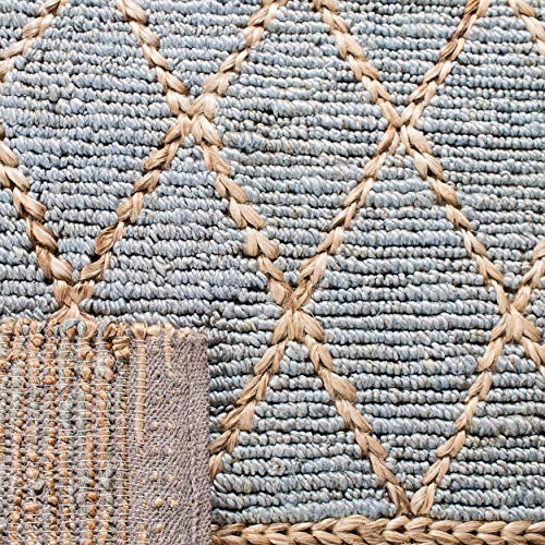 SAFAVIEH Natural Fiber Collection Accent Rug - 3' x 5', Natural & Blue, Handmade Boho Moroccan Trellis Jute, Ideal for High Traffic Areas in Entryway, Living Room, Bedroom (NF955N) - size: 3' x 5' (Rectangular)